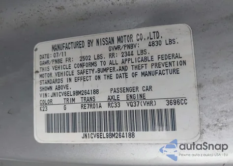 2011 Infiniti G37X из США, поврежденный, VIN JN1CV6EL9BM264188